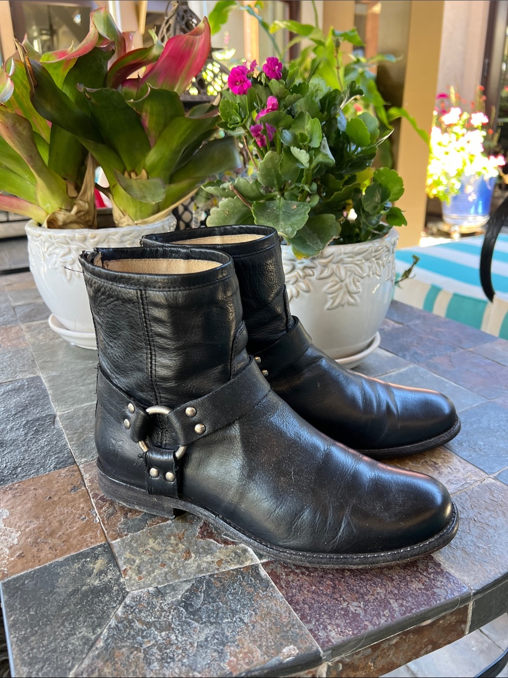 Frye Phillips harness Black Leather Ankle Boots 8 - Picture 5 of 8